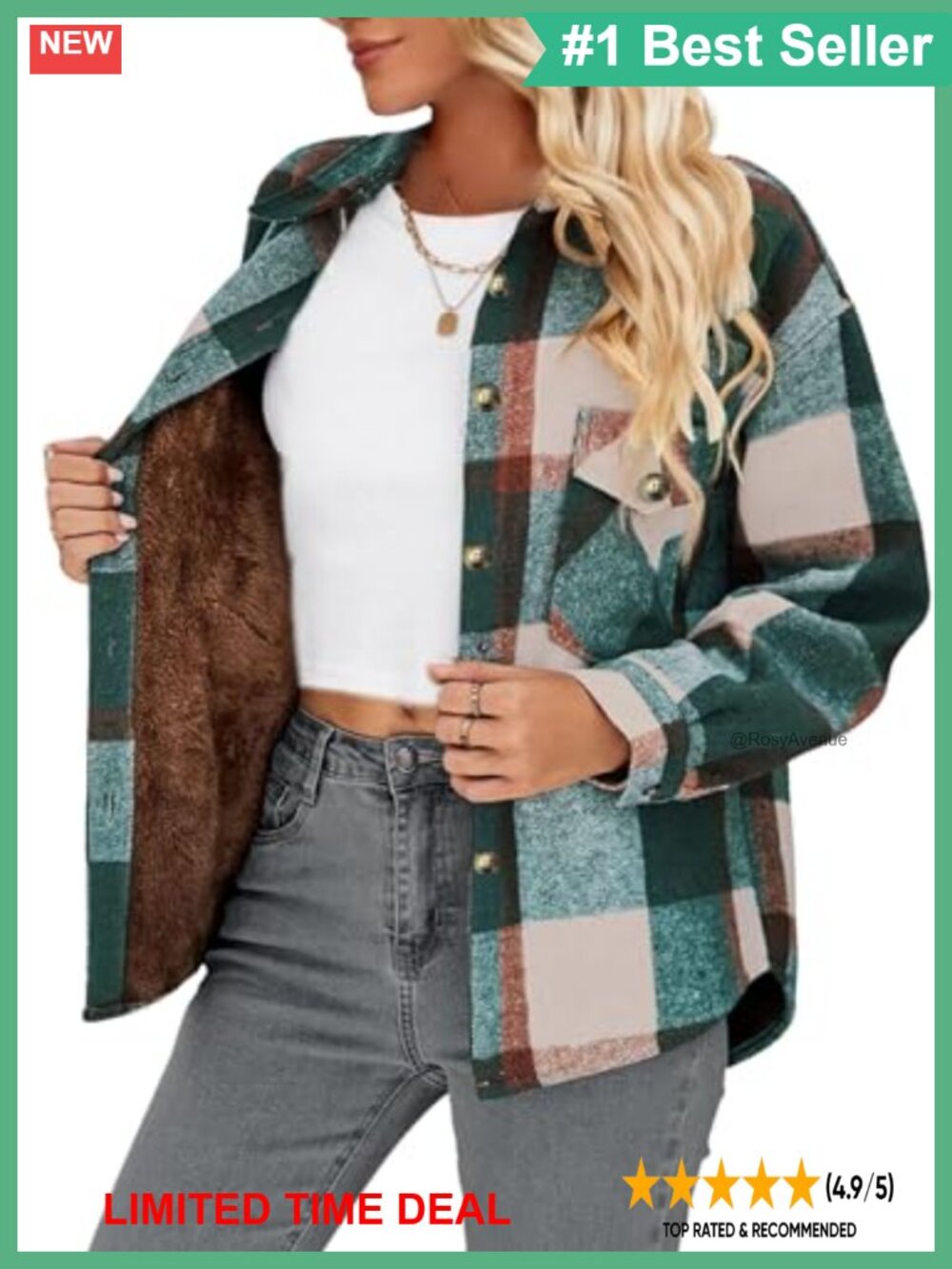 Sherpa Lined Fleece Plaid Flannel Shacket Button Down Fuzzy Shirt Jacket